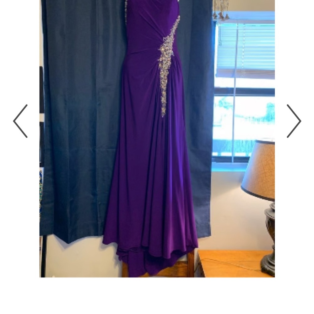 Night Moves One Shoulder Purple Dress with Gold Accents